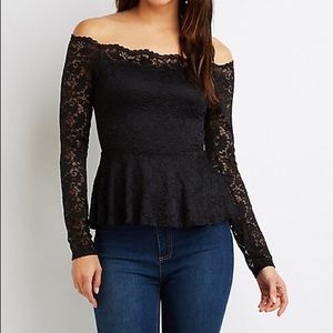 Charlotte Russe Off the Shoulder Peplum Lace Top